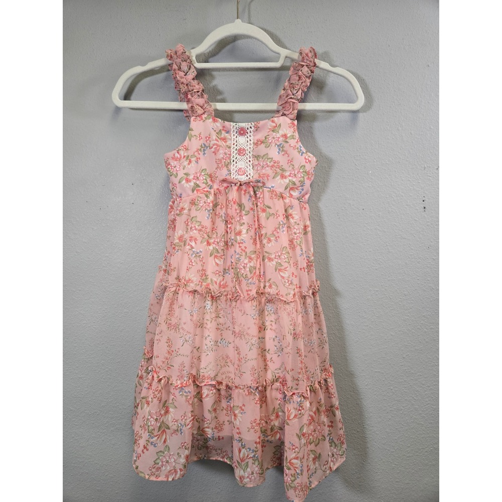 Jona Michelle Floral Ruffle Tiered Chiffon Lace Party Dress Size 6